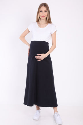 Adjustable Waist Cotton Maternity Skirt Navy Blue - ES9032