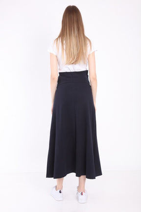 Adjustable Waist Cotton Maternity Skirt Navy Blue - ES9032