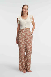 Lace Button Women's Casual Outfit Ecru - 9943
