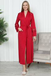 Lace Sleeve Maternity Robe Red - 0817
