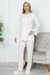 Lace Sleeve Maternity & Nursing Pajamas Ecru - 1170
