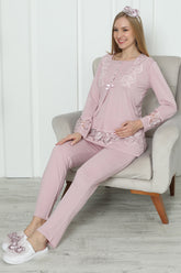Lace Detailed Maternity & Nursing Pajamas Dried Rose - 1171