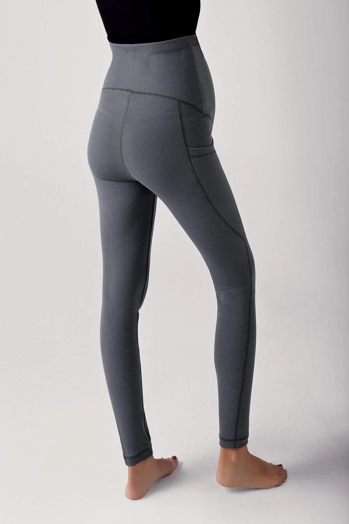 Ribbed Adjustable High-Waist Stretch Supportive Maternity Leggings Anthracite - LF9201