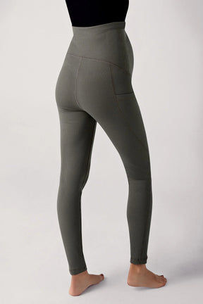 Ribbed Adjustable High-Waist Stretch Supportive Maternity Leggings Khaki - LF9201