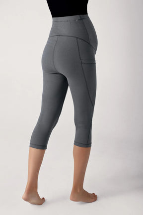 Ribbed Adjustable High-Waist Stretch Supportive Capri Maternity Leggings Anthracite - LF9202