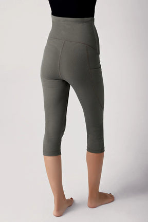 Ribbed Adjustable High-Waist Stretch Supportive Capri Maternity Leggings Khaki - LF9202