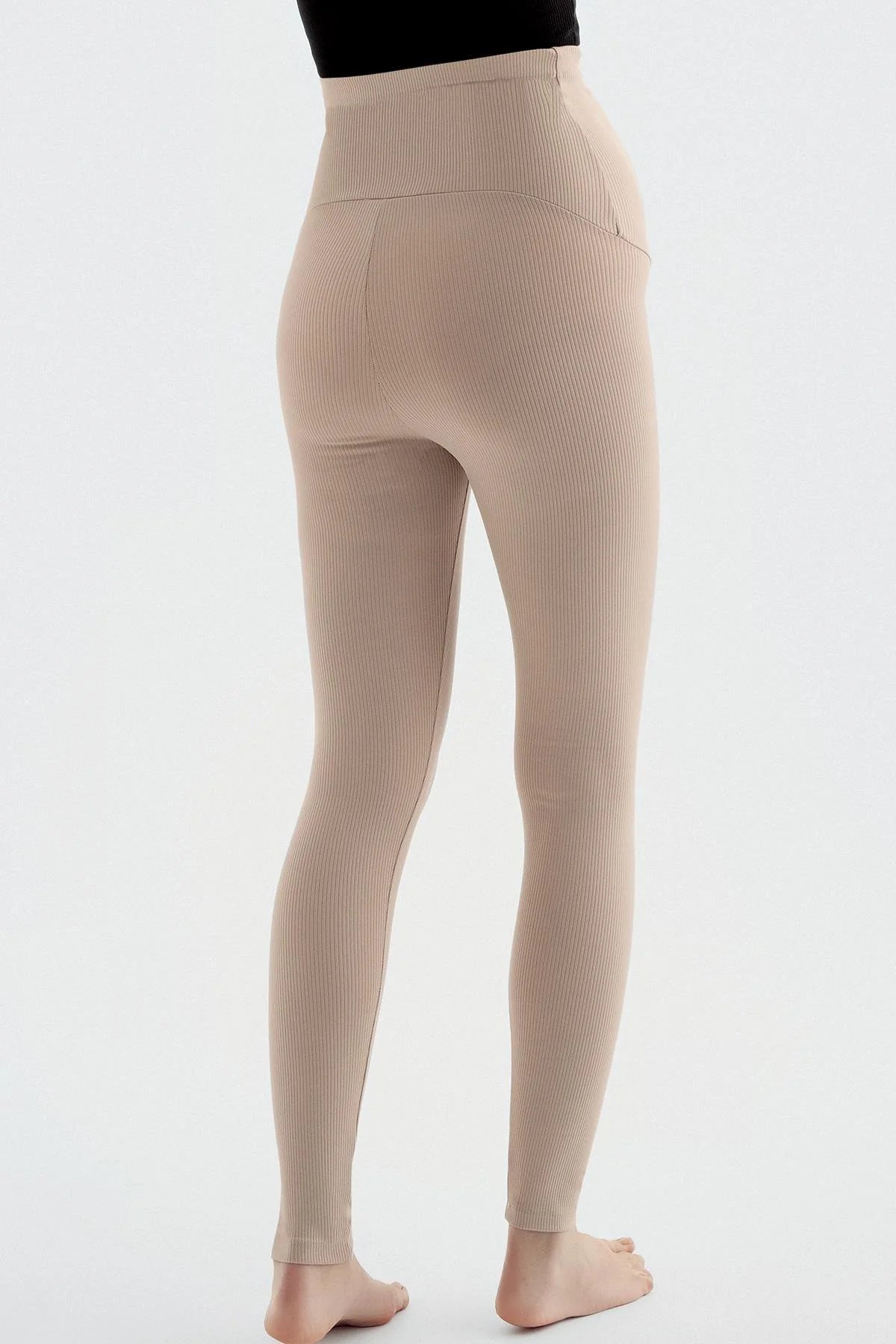 Ribbed High-Waist Stretch Supportive Maternity Leggings Beige - LF9203