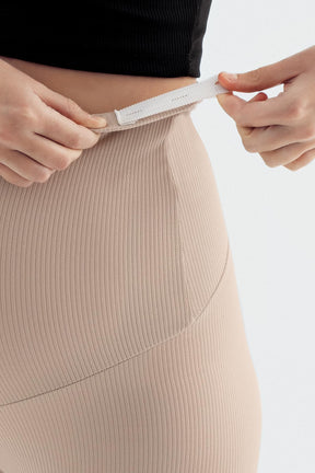 Ribbed High-Waist Stretch Supportive Maternity Leggings Beige - LF9203