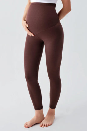 Ribbed High-Waist Stretch Supportive Maternity Leggings Coffee - LF9203