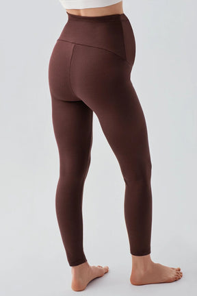 Ribbed High-Waist Stretch Supportive Maternity Leggings Coffee - LF9203