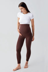 Ribbed High-Waist Stretch Supportive Maternity Leggings Coffee - LF9203