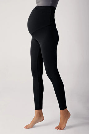 Ribbed High-Waist Stretch Supportive Maternity Leggings Black - LF9203