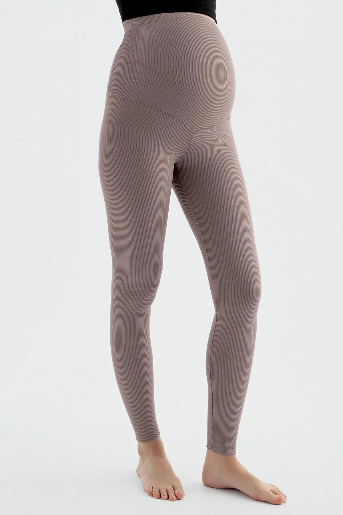 Ribbed High-Waist Stretch Supportive Maternity Leggings Mink - LF9203