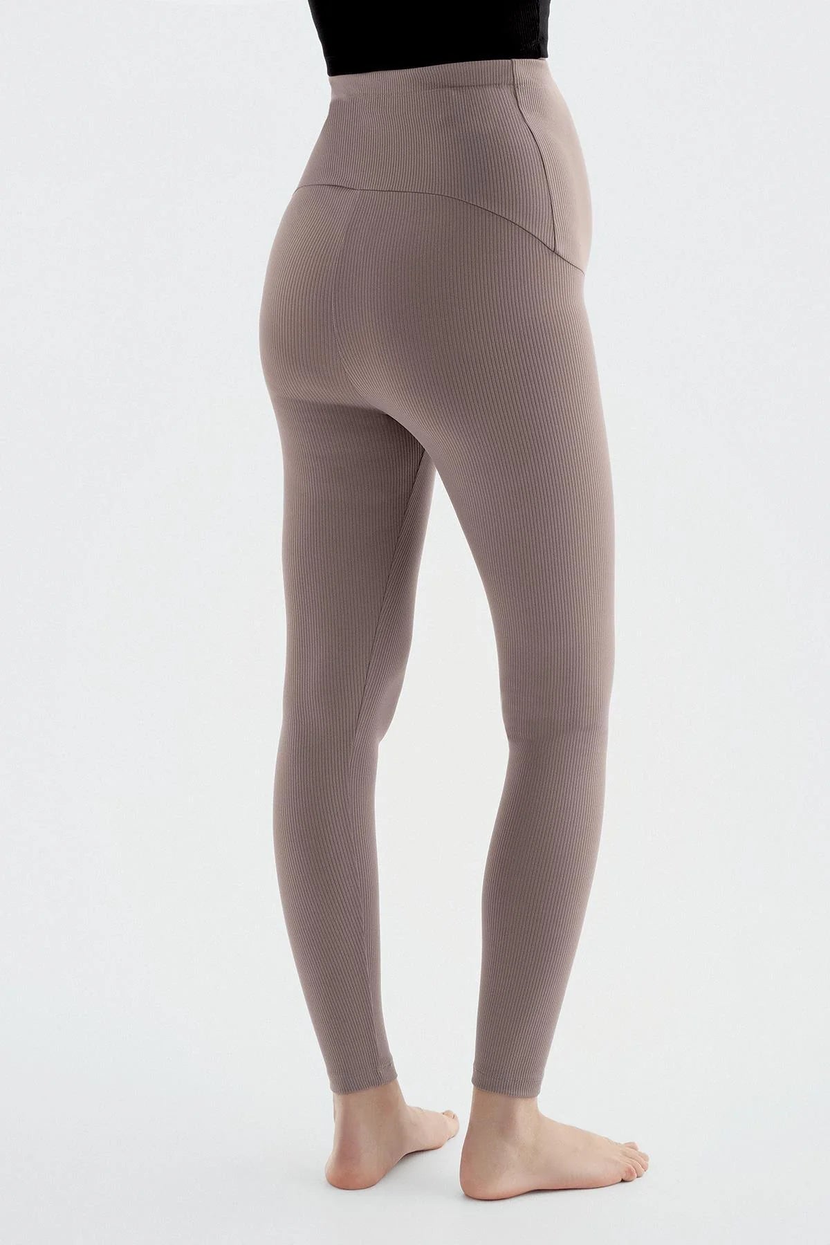 Ribbed High-Waist Stretch Supportive Maternity Leggings Mink - LF9203