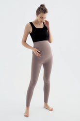 Ribbed High-Waist Stretch Supportive Maternity Leggings Mink - LF9203