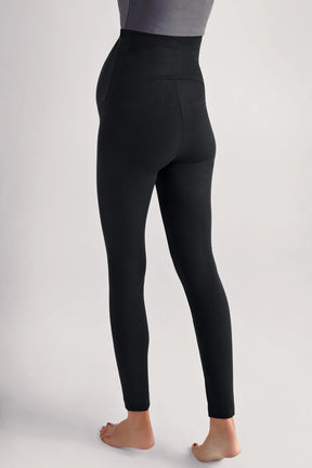 Ribbed Thermal Fleece-Lined Adjustable Waist Maternity Leggings Black - LF9206