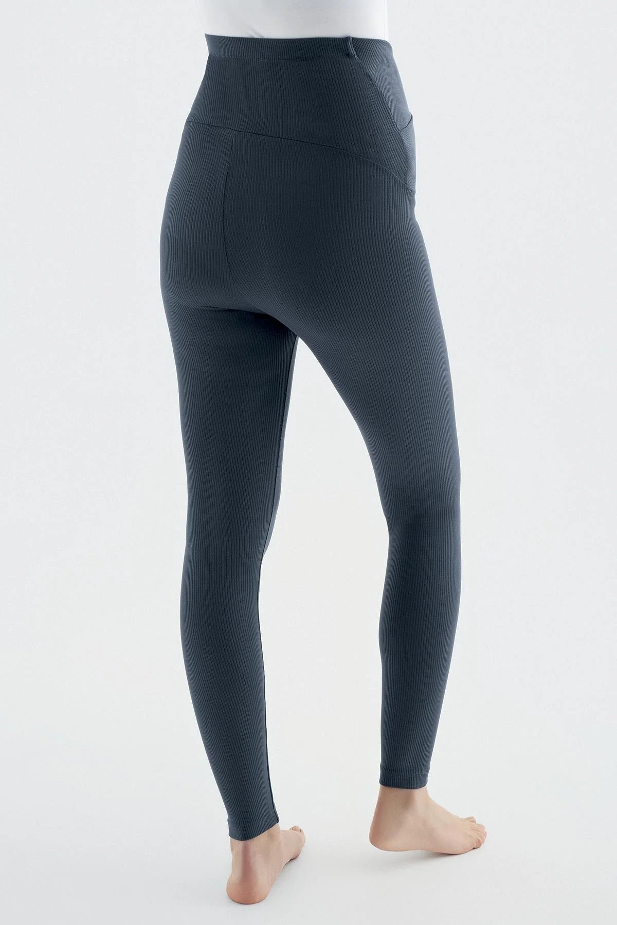 Ribbed Crossover Waist High-Rise Stretch Supportive Maternity Leggings Anthracite - LF9207