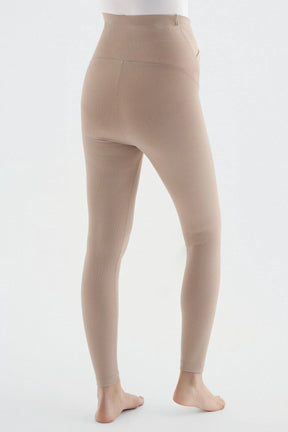 Ribbed Crossover Waist High-Rise Stretch Supportive Maternity Leggings Beige - LF9207