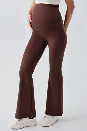 Flared Ribbed High-Waist Stretch Supportive Maternity Leggings Coffee - LF9209