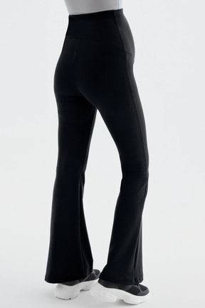 Flared Ribbed High-Waist Stretch Supportive Maternity Leggings Black - LF9209