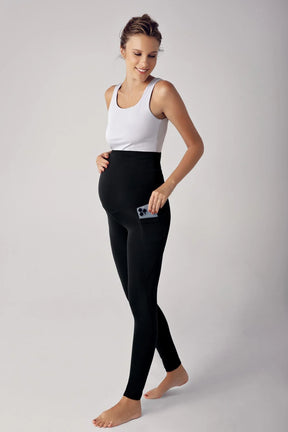 Adjustable High-Waisted Flexible Shaping Maternity Leggings Black - LT9006