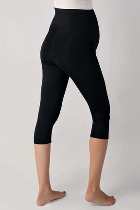 Adjustable High-Waisted Flexible Shaping Capri Maternity Leggings Black - LT9007