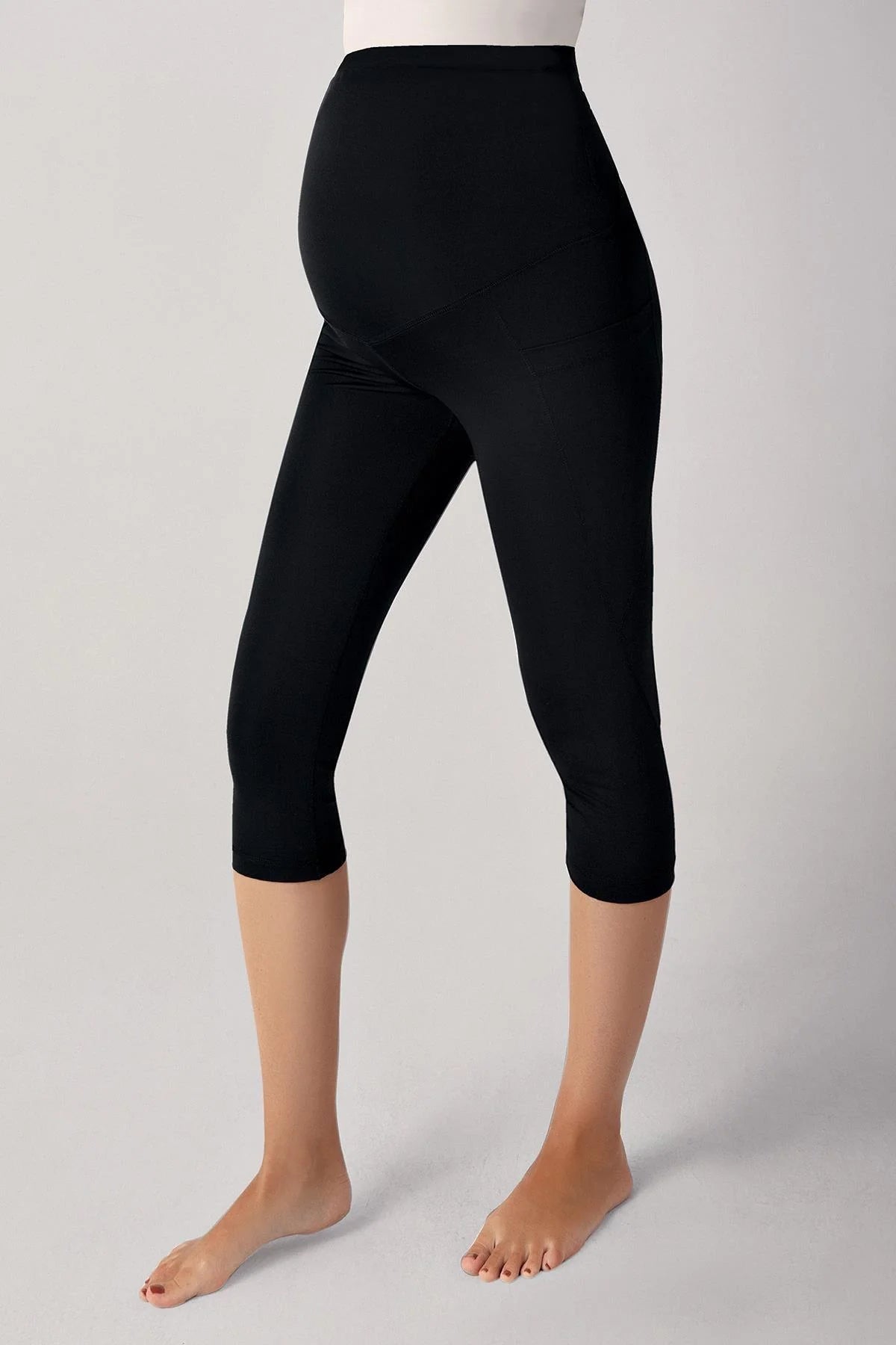 Adjustable High-Waisted Flexible Shaping Capri Maternity Leggings Black - LT9007