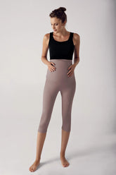 Adjustable High-Waisted Flexible Shaping Capri Maternity Leggings Mink - LT9008