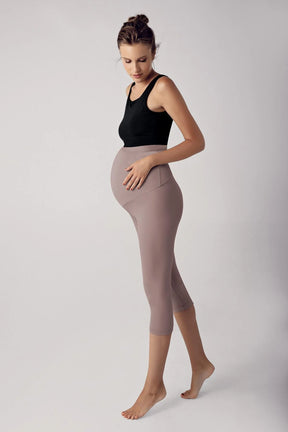 Adjustable High-Waisted Flexible Shaping Capri Maternity Leggings Mink - LT9008