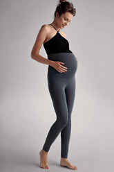 Thermal Fleece-Lined Adjustable Waist Maternity Leggings Anthracite - LT9010