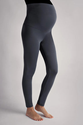 Thermal Fleece-Lined Adjustable Waist Maternity Leggings Anthracite - LT9010