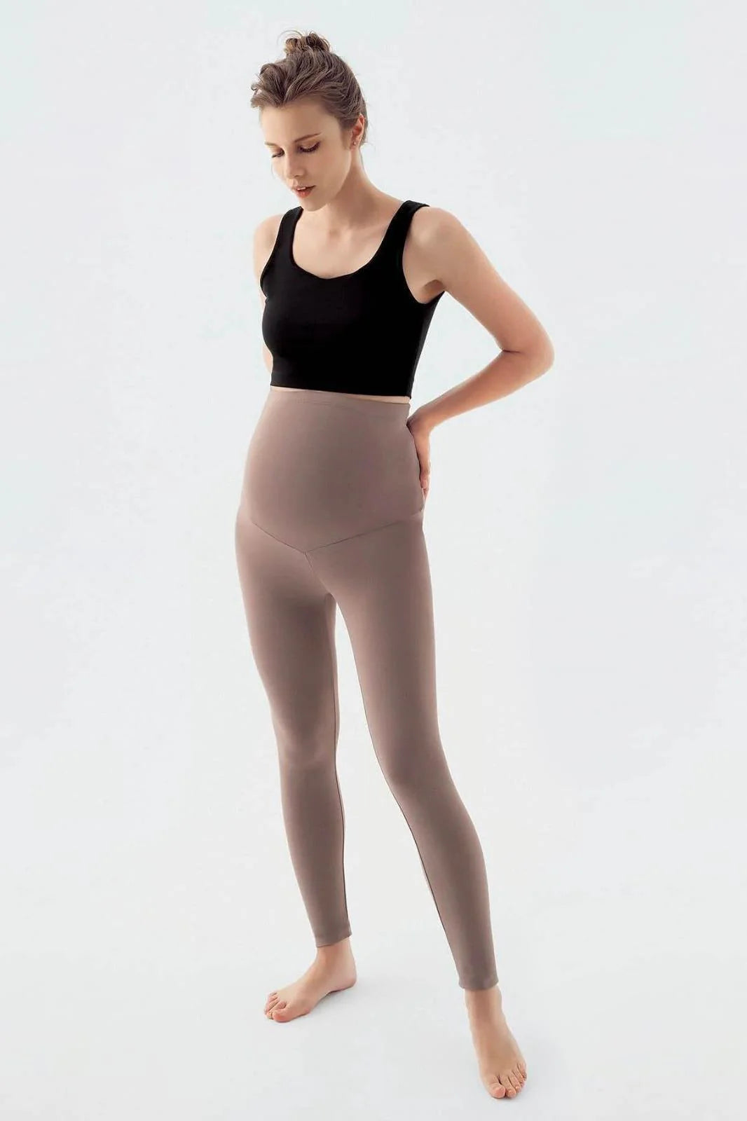 Thermal Fleece-Lined Adjustable Waist Maternity Leggings Mink - LT9010