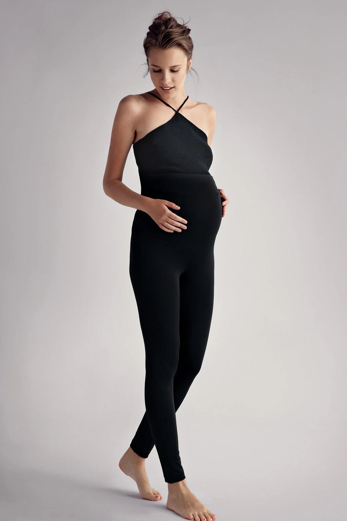 Thermal Fleece-Lined Adjustable Waist Maternity Leggings Black - LT9010