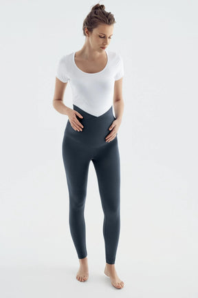 Cross Waist High-Waisted Elastic Supportive Maternity Leggings Anthracite - LT9013