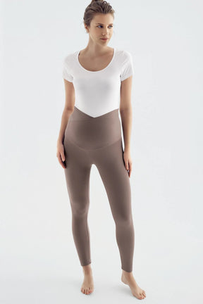 Cross Waist High-Waisted Elastic Supportive Maternity Leggings Mink - LT9013