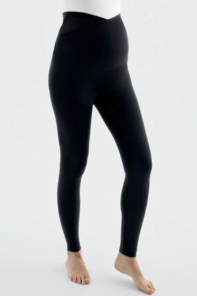 Cross Waist High-Waisted Elastic Supportive Maternity Leggings Black - LT9013