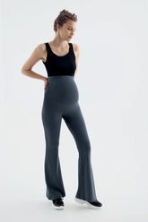 Flared High-Waisted Elastic Supportive Maternity Leggings Anthracite - LT9015