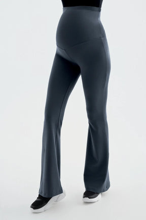 Flared High-Waisted Elastic Supportive Maternity Leggings Anthracite - LT9015