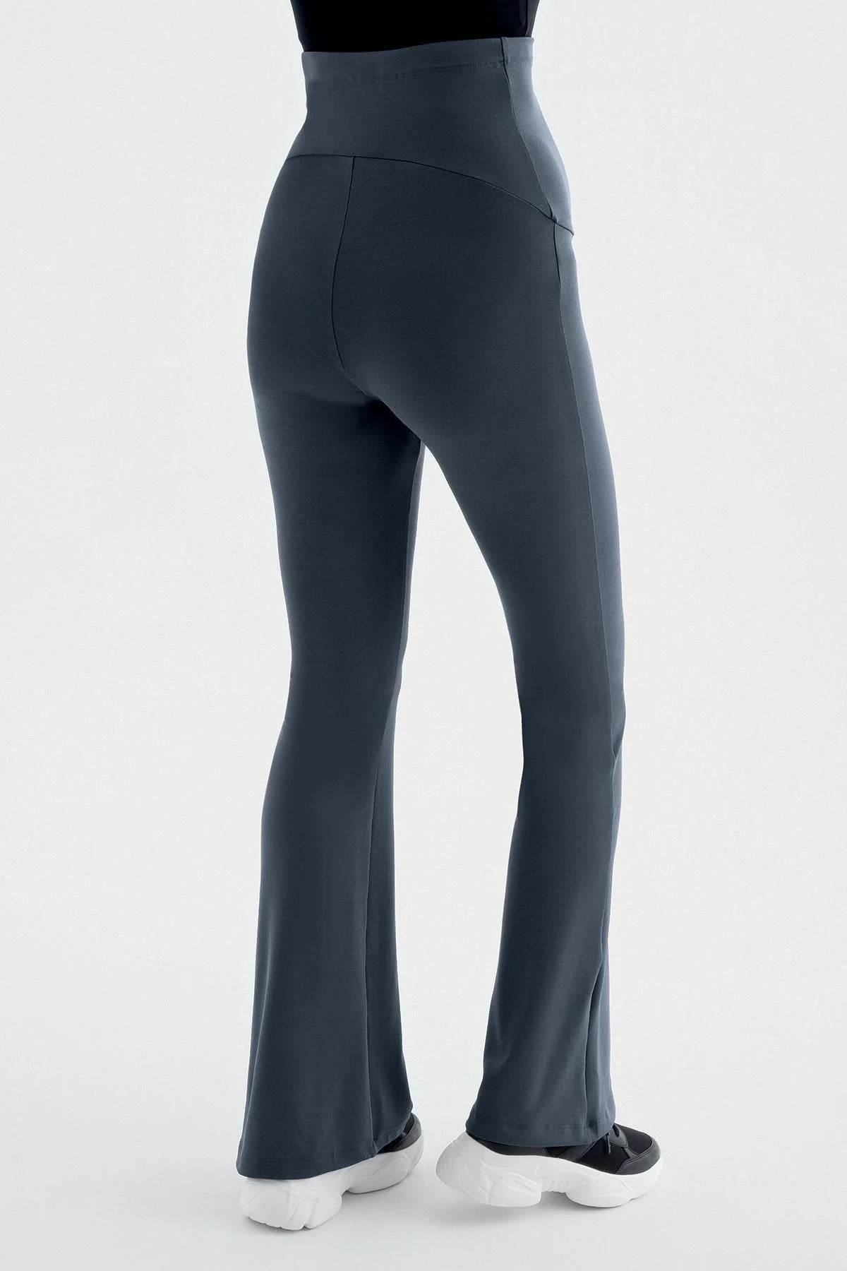 Flared High-Waisted Elastic Supportive Maternity Leggings Anthracite - LT9015