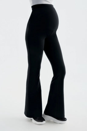 Flared High-Waisted Elastic Supportive Maternity Leggings Black - LT9015