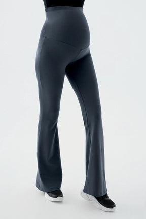 Flared Thermal Fleece-Lined Adjustable Waist Maternity Leggings Anthracite - LT9018