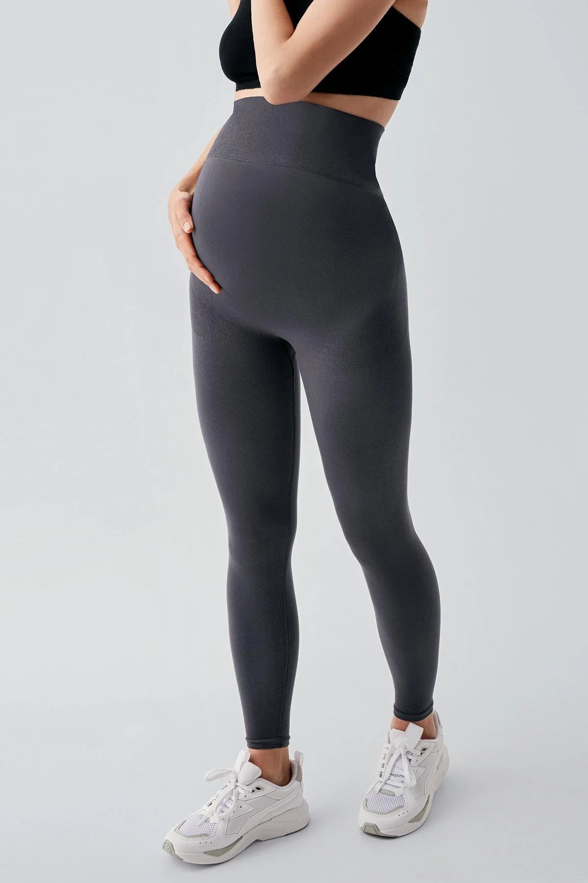 Seamless High Waist Shaping Extra Flexible Sports Maternity Leggings Anthracite - LTS901