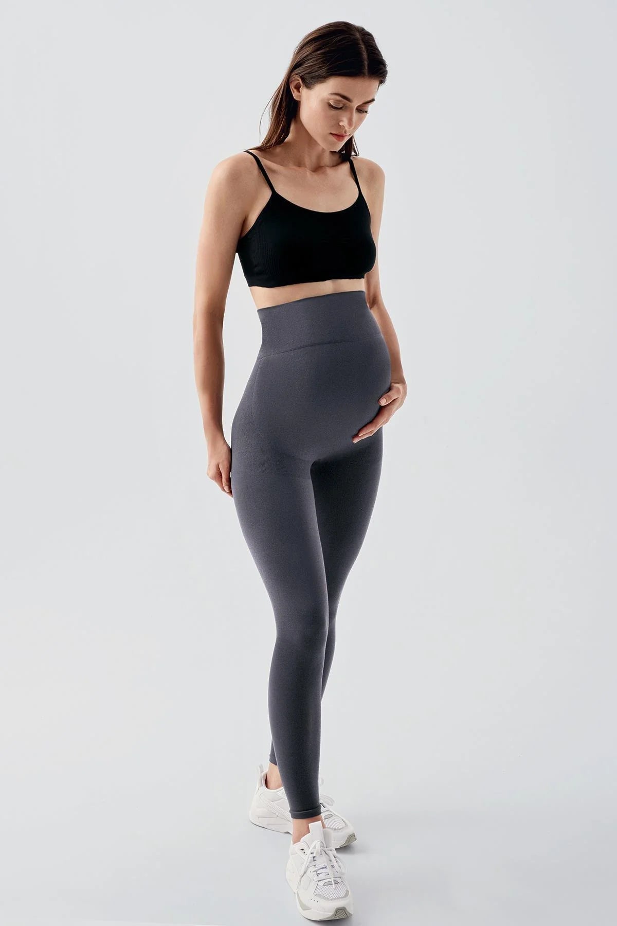 Seamless High Waist Shaping Extra Flexible Sports Maternity Leggings Anthracite - LTS901