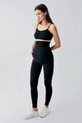 Seamless High Waist Shaping Extra Flexible Sports Maternity Leggings Black - LTS901