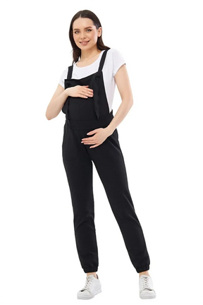 Adjustable Waist Jogger Maternity-Nursing Jumpsuit Black - TT6400