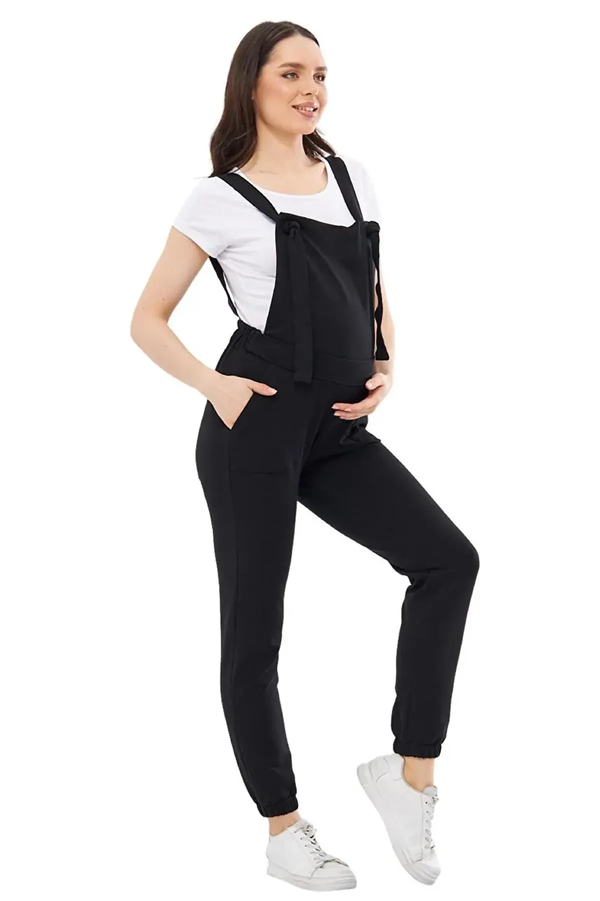 Adjustable Waist Jogger Maternity-Nursing Jumpsuit Black - TT6400