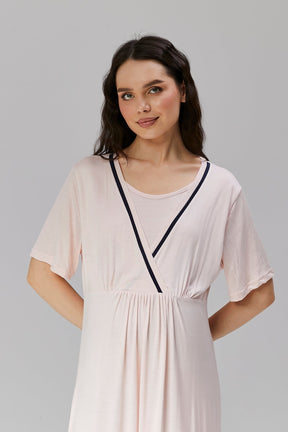 Striped Double Breasted Maternity & Nursing Nightgown With Robe Pink - 504