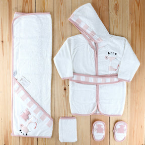Cat Themed Baby Bathrobe Set Pink (0-24 Months) - 024.864