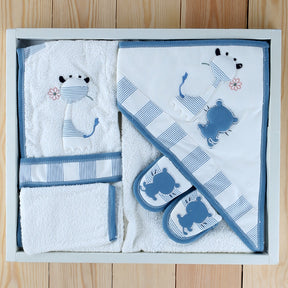 Cat Themed Baby Bathrobe Set Blue (0-24 Months) - 024.864