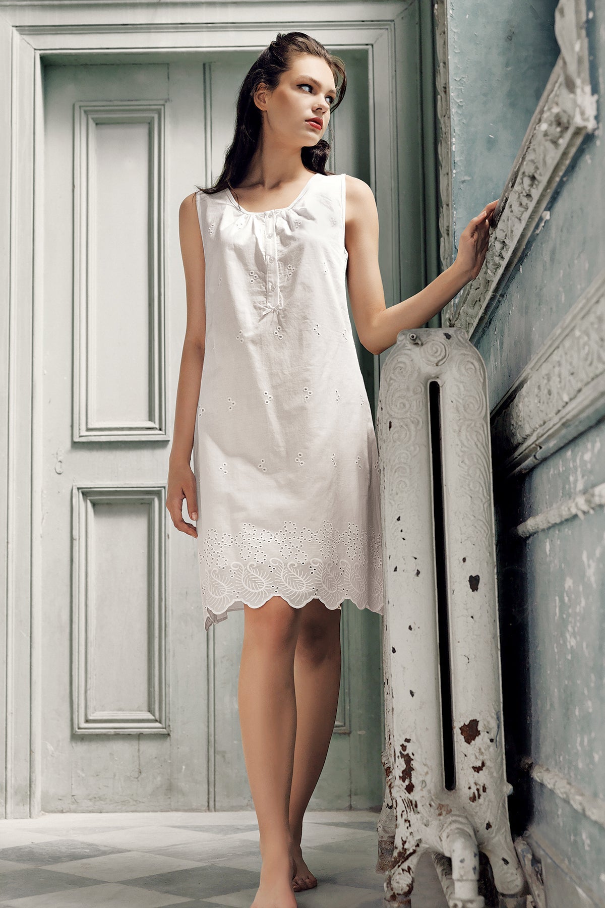 Cotton Weaving Maternity & Nursing Nightgown With Robe Ecru - 10402